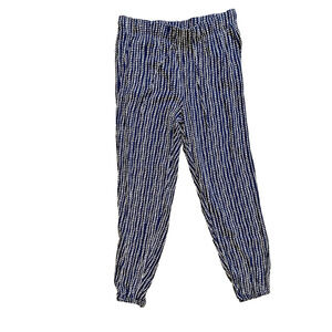 Per Se Pants Pull On Elastic Waist Navy Blue & White Casual Rayon Lounge Joggers